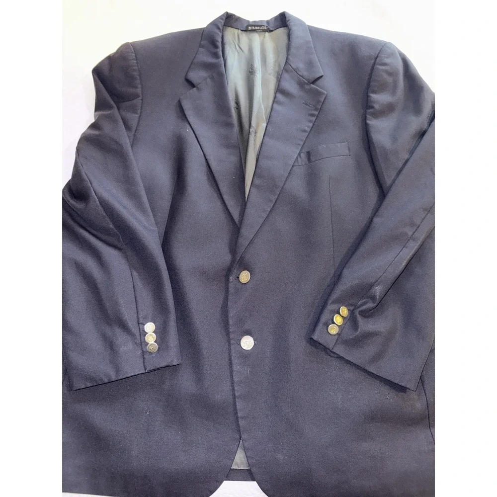 Vintage Burberry's Navy Wool Blazer Men L 44R Gold Two Button Saks Fifth Avenue